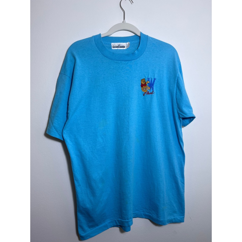 Vintage Warner Bros Winnie the Pooh Embroidered Blue T-Shirt Made in USA